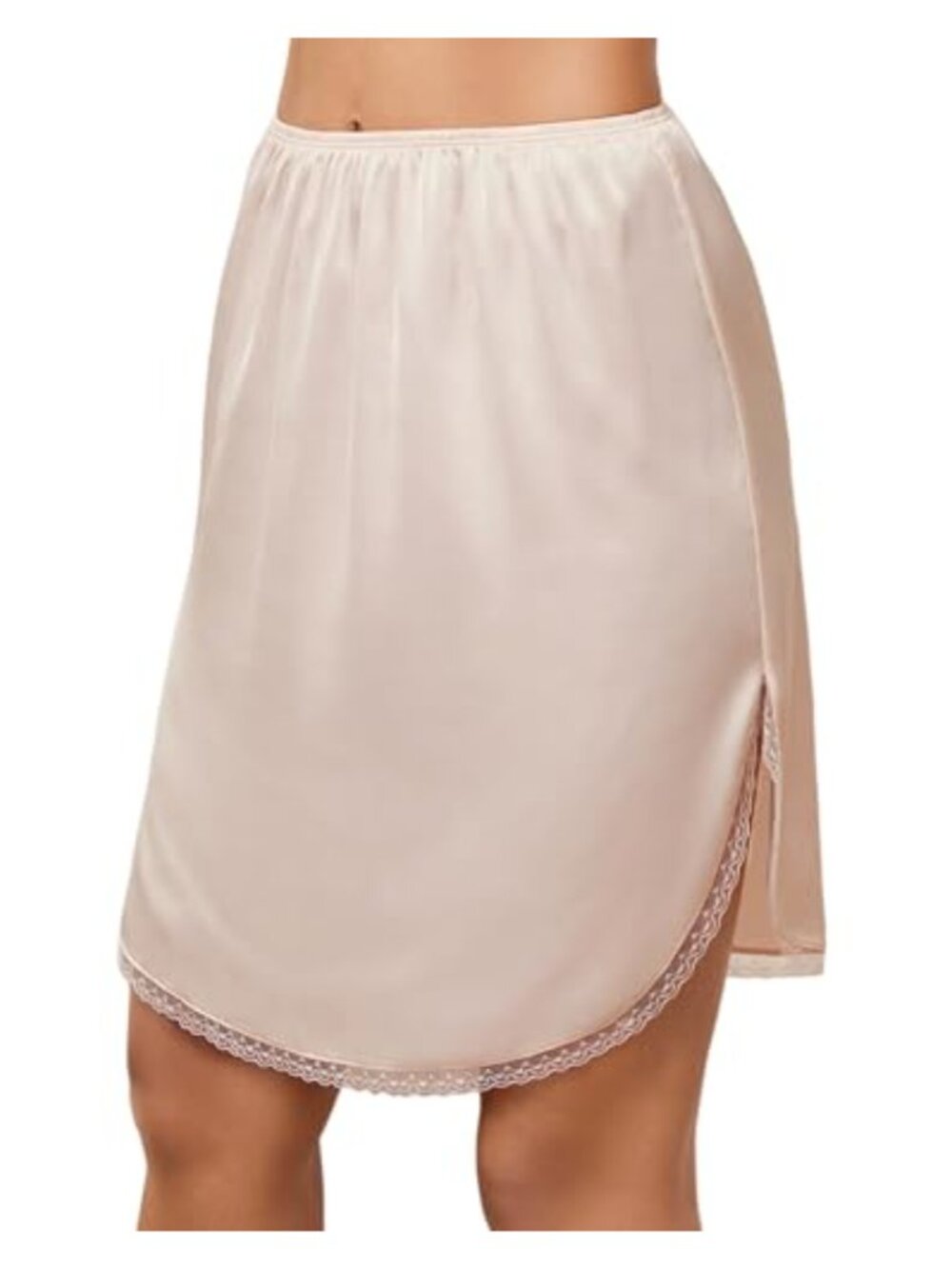 Lace Trim Half Slip for Under Dress with Side Slit